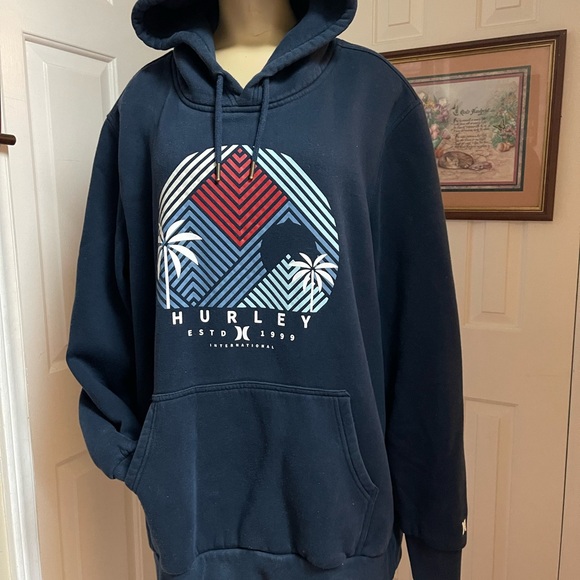 Hurley Other - EUC Hurley Navy Pullover Hoodie with Red & Light Blue Graphic